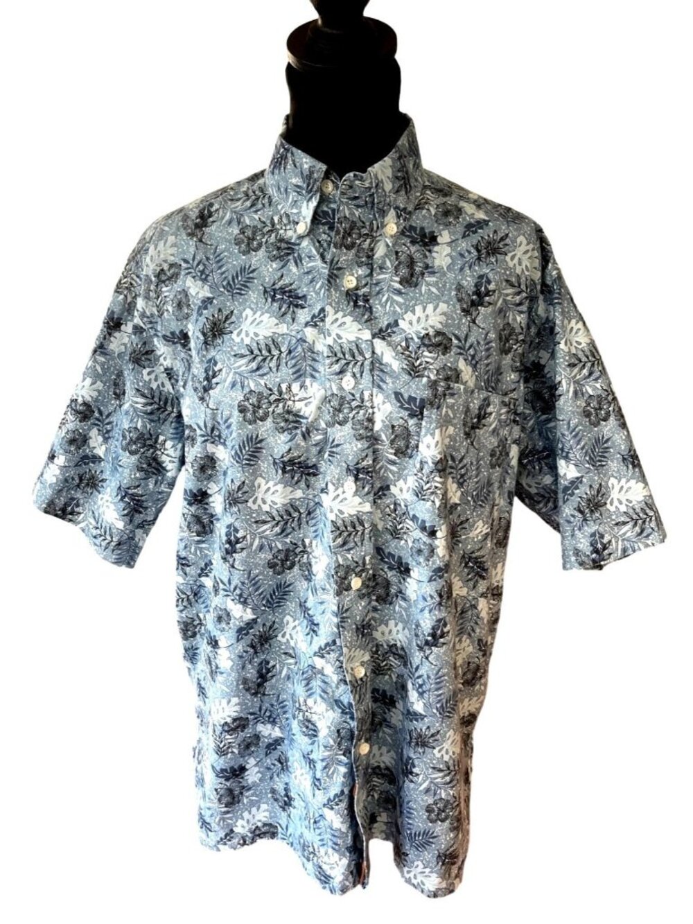 Authentic Hawaiian Brand Blue White Button Down Shirt Men's M Collared Tropical